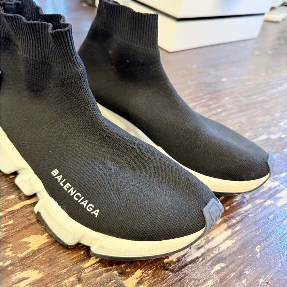 Balenciaga Speed Trainer Sock Sneakers - Black/White - Authentic